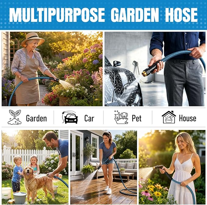 NON-EXPANDABLE Garden Hose 25 ft, Heavy Duty Flexible Water Hose, Kink Resistant Lightweight Hybrid Hose with Durable Fabric Skin, Leakproof Hose Male to Female Fittings