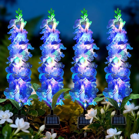 MRHEPHAESTUS Solar Garden Lights, Solar Blue Delphinium Flowers Lights 8 Pack 160 LEDs, Waterproof Outdoor Light Two Lighting Modes for Outside Wedding Party Garden Yard Patio Lawn Decor