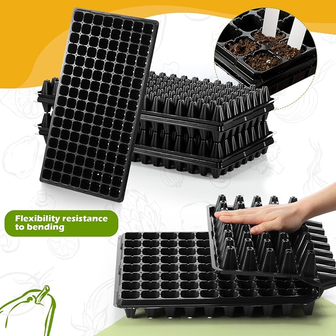 Yinder 20 Pcs Seed Starter Trays Tray Kits with Dome 128 Cells Plug Trays and 1020 Tray No Holes with 100 Pcs Tags Seed Starter Kit for Nursery Germination Plant Propagation Gardening Greenhouse