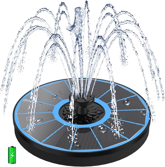 Yzert Solar Fountain with 2000 mAh Battery Backup Works in Cloudy, Glass Solar Powered Bird Bath Fountains with 7 Nozzles, 3.5 W Solar Fountain Pump for Birdbath,Garden, Outdoor, Pond