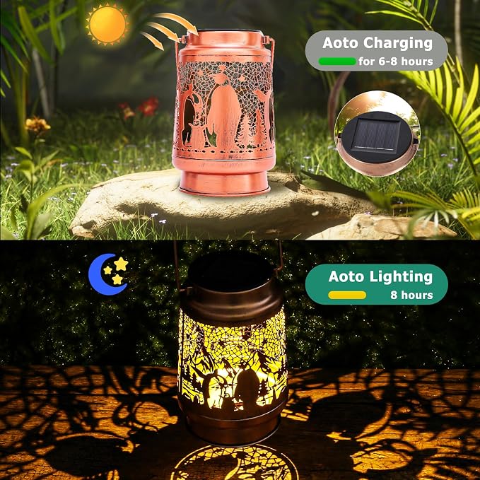 Penguin Birthday Gifts for Women Mom Grandma, Solar Lanterns Outdoor Waterproof Garden Decor Hanging Lantern Lights, Metal LED Decorative Gardening Light for Patio Yard Lawn Porch