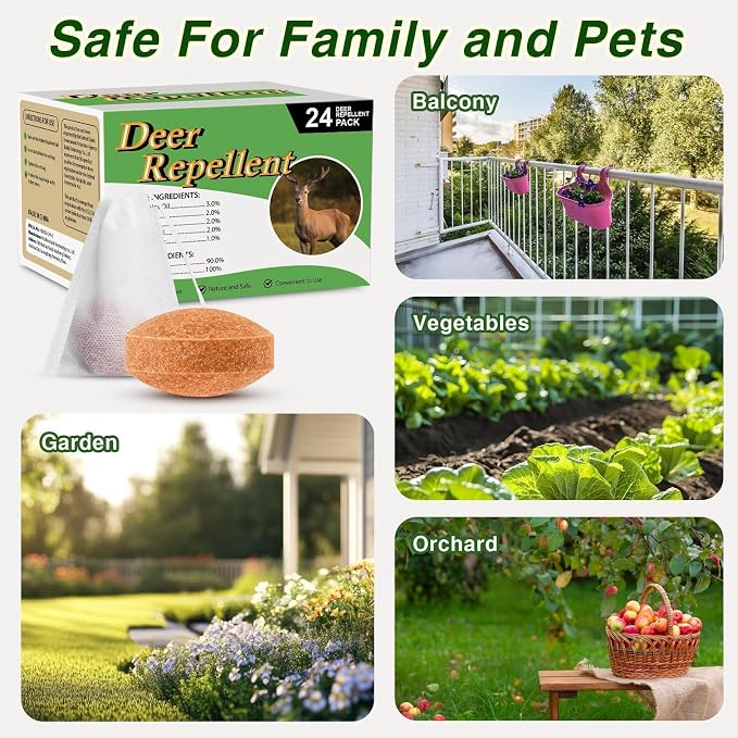 24 Pack Deer Repellent Rabbit Repellent Outdoor Deer Deterrent for Plants Flower Vegetable Tree Deer Rabbit Deterrent for Yard Garden Tree