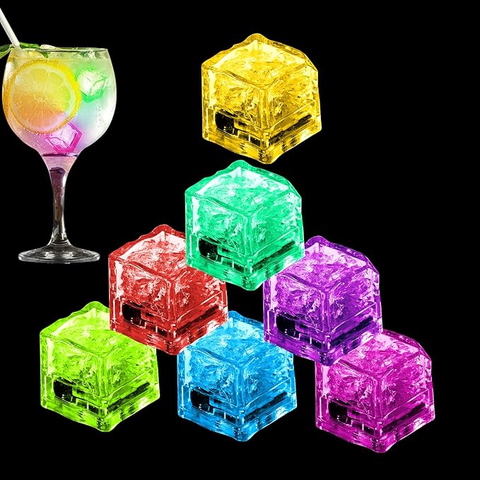 24PCS Light up Ice Cubes – LED Color Changing, light up ice cubes for drinks reusable ，Flashing Ice Cube for Parties, Bath & Celebrations for Club Bar Party Wedding Decor，Cocktail Lights, Drink Decor