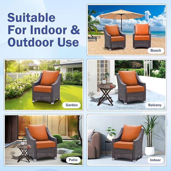IASEAHK Outdoor Seat Cushion Set, Waterproof & Fade Resistant Patio Chair Cushions, Outdoors Cushion for Patio Furniture, 24 x 24 x 4 Inch, Outdoor Couch Cushions with Handle and Ties, Spice