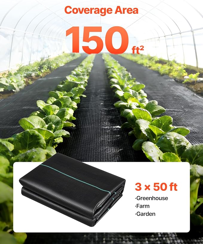 VEVOR 3x100FT 3.2oz Weed Barrier Fabric Heavy Duty, Landscape Fabric, Weed Blocker Fabric, Garden Weed Mat Lawn Fabric, Weed Control Fabric, Driveway Fabric, Ground Cover, Woven Landscape Cloth, Black
