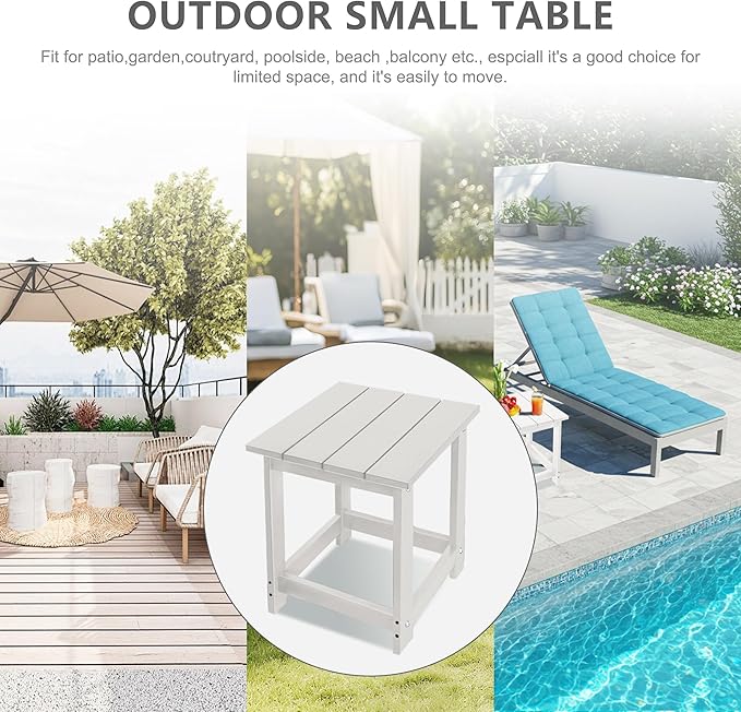 LZRS Square Patio Side Table, Heavy Duty HDPE Outdoor End Table with Wood Texture, Weatherproof Composite Table for Adirondack Chairs, Deck, Pool, Indoor/Outdoor, No Peeling or Cracking(Sand)