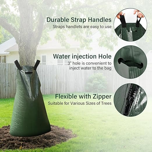 Tree Watering Bags 5 Pack, 20 Gallon Slow Release Gator Bags for Trees, Durable PVC Tree Drip Irrigation Bags with Heavy Duty Zipper, Deep Root Targeting