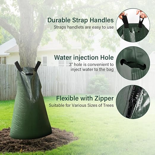 Tree Watering Bags 3 Pack, 20 Gallon Slow Release Gator Bags for Trees, Durable PVC Tree Drip Irrigation Bags with Heavy Duty Zipper, Deep Root Targeting