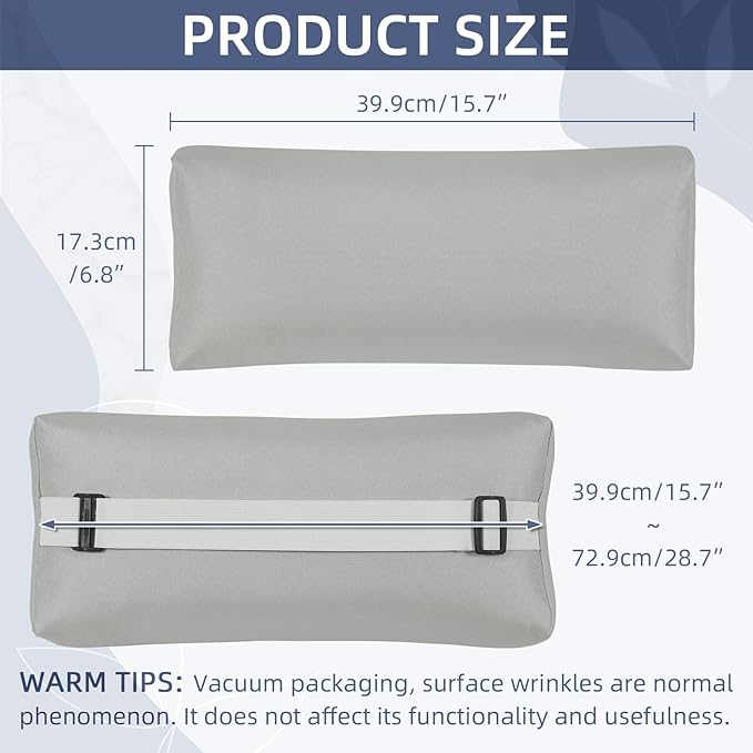 Chaise Lounge Head Pillow, 2 Pack Outdoor Lounge Chair Pillows with Adjustable Strap Water Resistant Longue Head Pillow Headrest Pillows for Patio Backyard Beach Pool Garden Recliner(Gray)