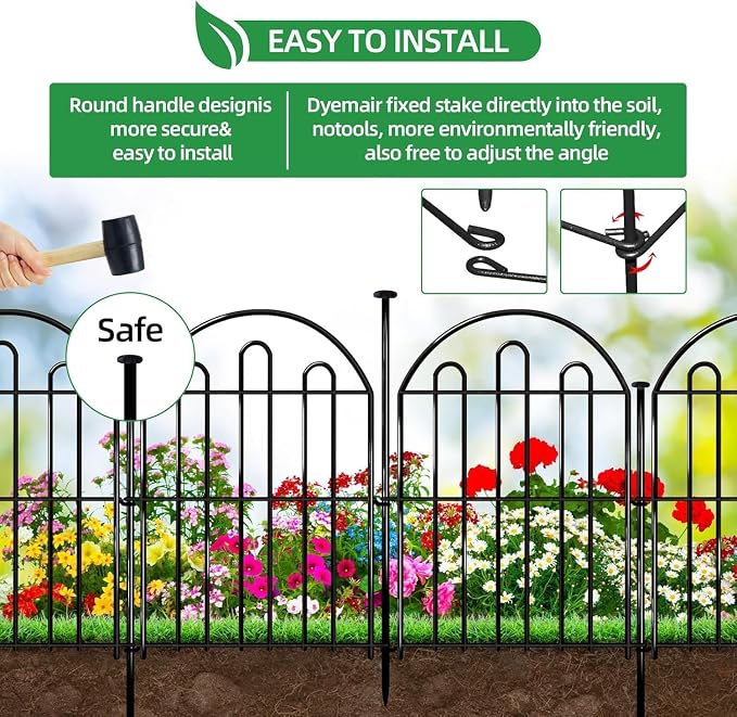 28ft in x 22in Decorative Garden Fence, 26 Pack Arched No Dig Animal Barrier Fence for Dog Rabbit, Garden Edging Border, Rustproof Metal Ground Stake Border for Outdoor Yard Patio Decor