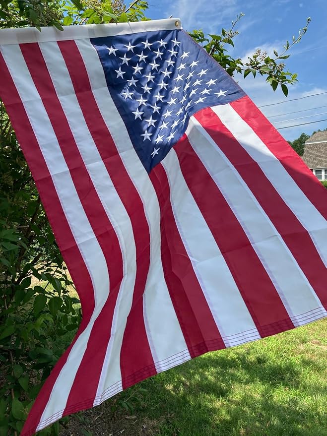 American Flag 6x10 FT Long Lasting Heavy Duty US Flags for High Wind TearProof Polyester USA Flag with Embroidered Stars, Sewn Stripes, Brass Grommets