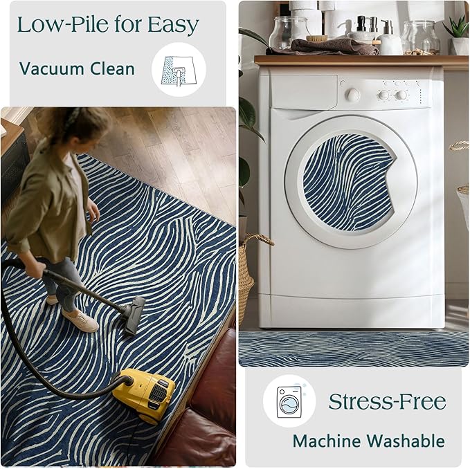 Modern Outdoor Rug - 28" x 43" Front Door Mat Indoor Outside Entrance Non-Slip Washable Outdoor Mat Navy Blue White Ocean Waves Rug for Entryway Kitchen Bedroom Layered Doormat for Front Porch