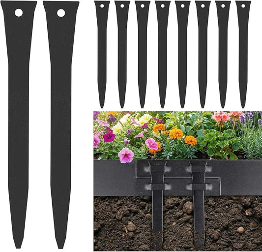 10 Pcs 12 Inch Metal Landscape Edging Stakes Galvanized Steel Garden Stakes Landscape Anchoring Spikes for Outdoor Terrace Grass Board Barrier Edging Coil Barrier Garden Lawn (Black)