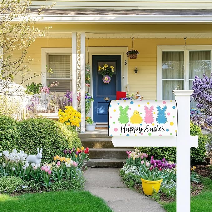 Happy Easter Mailbox Covers Magnetic Easter Peeps Mailbox Cover Bunny Post Letter Box Cover for Garden Yard Oversized Mailbox Decor 25.5x21 Inch