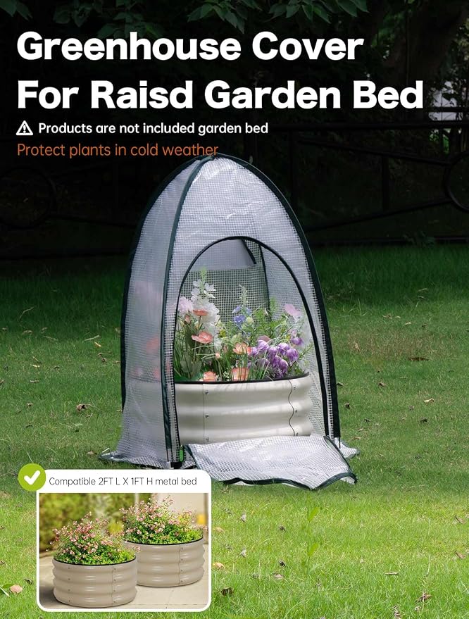 Pop up Greenhouse Tent Cover for Raised Bed,Pack of 2,Gardening Flower House Sunshine Room with Mesh Windows,Backyard PE Cover for Cold Frost Protector with Stakes