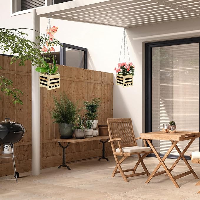4 Sets Wooden Orchid Wall Planters Wood Orchid Hanging Planter with Hangers Wooden Plant Hanger Orchid Basket with Chain for Indoor or Outdoor Including 4 Adjustable Mats (4+6+8+10inch)