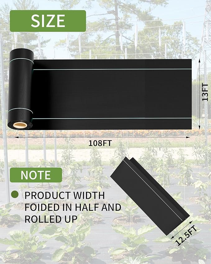 Pterying 13ftx108ft Weed Barrier Landscape Fabric Heavy Duty, Premium 5OZ Garden Geotextile Fabric, Outdoor Weed Blocker Fabric, for Driveway Mats, Erosion Control, Ground Cover Weed Barrier
