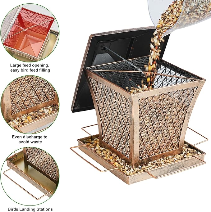 MYITYARD Bird Feeder for Outdoors Hanging, 4 lbs Large Capacity Metal Wild Bird Feeders, Vintage Bronze Finish Rust-Resistant Birdfeeder for Garden Yard Balcony Decor