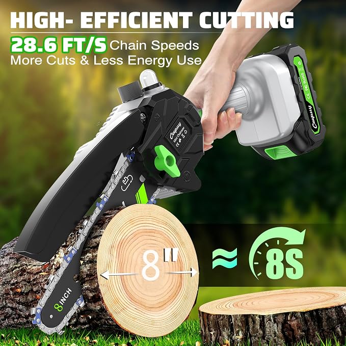 CEEPUY Mini Chainsaw Cordless, 8/6 Inch Portable Electric Chainsaw with Automatic Oiler/Security Lock/Battery Powered Small Handheld Saw for Trees Branches Trimming,Wood Cutting