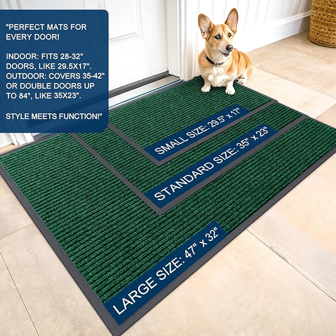 OLANLY Front Door Mat Indoor Outdoor Entrance, 2-Pack 59 x 34 Inch, Waterproof Heavy Duty Doormat, Fade Resistant, Low Profile, Easy Clean Patio Porch Welcome Floor Mats for Entry, Green