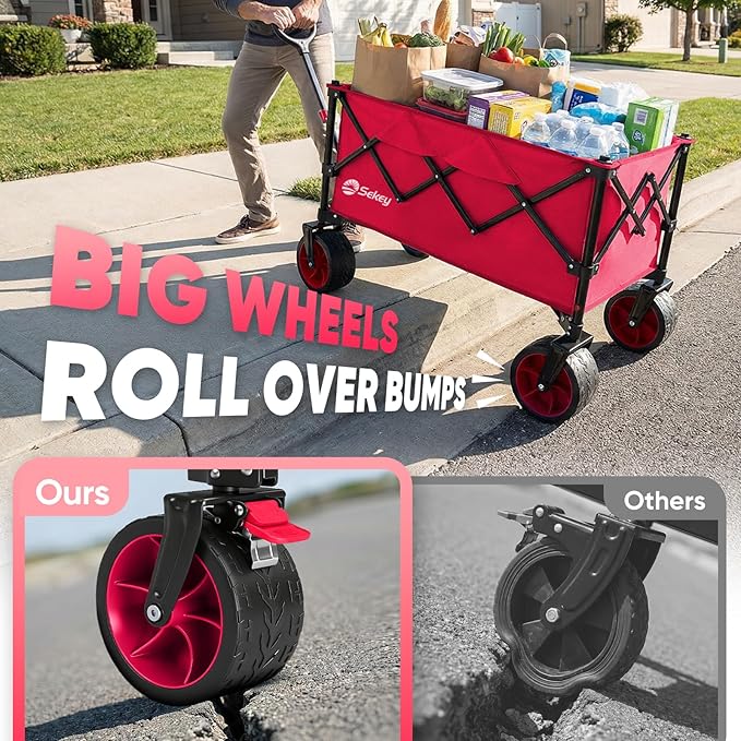 Sekey 150L Wagons Carts Foldable with Big All-Terrian Beach Wheels, Collapsible Heavy Duty Wagon, Extra Large Folding Wagon, Foldable Wagon for Camping, Garden, Sports. Pink