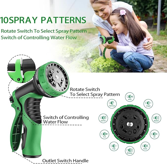 50 ft Expandable Garden Hose -2026 Newly Upgraded Expanding Garden Hoses with 10 Function Spray Nozzle, Extra Strength Fabric, Leak-Proof, Lightweight, Kink-Free Flexible Retractable Hose(Green Black)