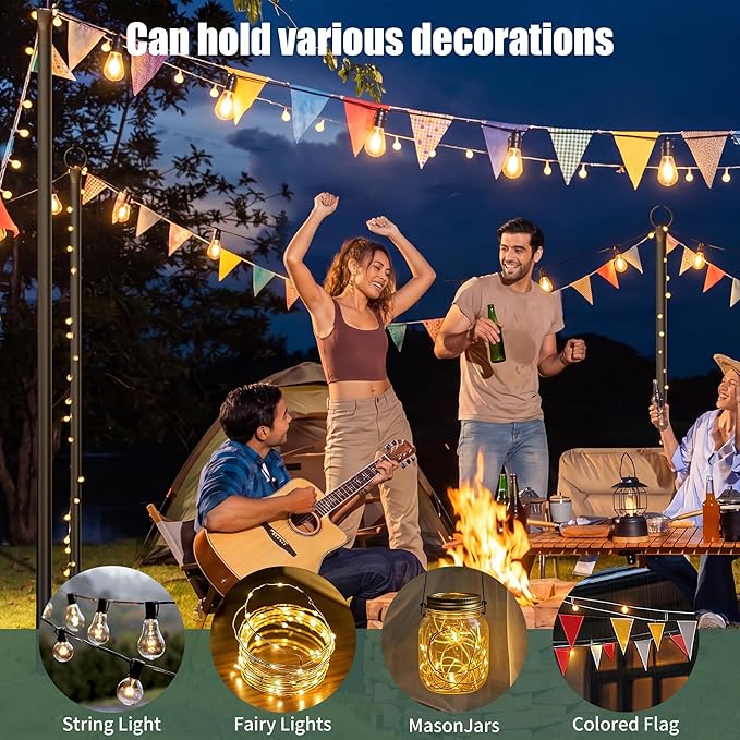 String Light Poles for Outside 4 Pack, 10.5 Feet Outdoor String Lights Poles for String Lights, Backyard Patio Light Poles for Bistro Party Wedding, Metal Outdoor String Light Pole