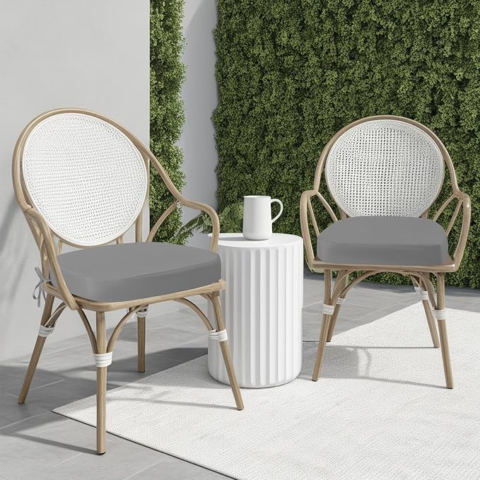 idee-home Outdoor Chair Cushions Set of 4, 17" x 17" x 3" Thick D-Shaped Patio Furniture Outdoor Seat Cushions Waterproof with Ties, Dining Pads