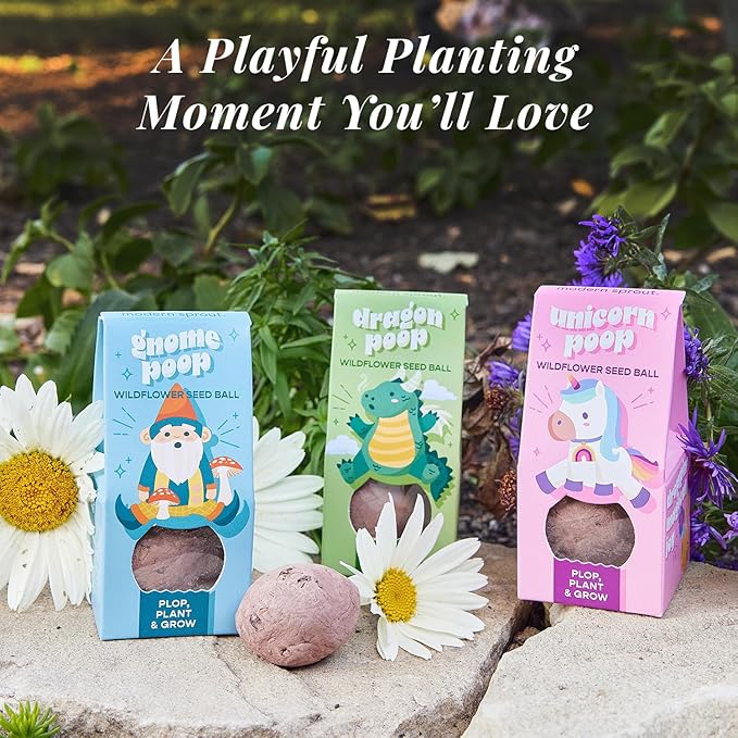 Modern Sprout Wildflower Seed Ball Poop - Eco-Friendly Gift - Non-GMO Hand-Rolled Clay Seed Bombs w/Wildflower Seeds - Plop Plant & Grow Gardening Gift Set for All Occasions (Magical Plop- Pack of 3)