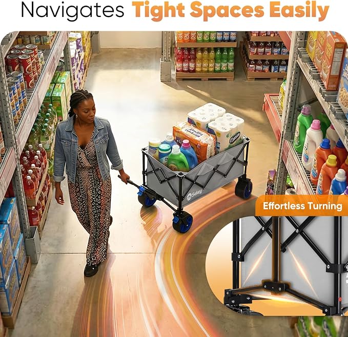 Sekey 150L Wagons Carts Foldable with Big All-Terrian Beach Wheels, Collapsible Heavy Duty Wagon, Extra Large Folding Wagon, Foldable Wagon for Camping, Garden, Sports. Gray