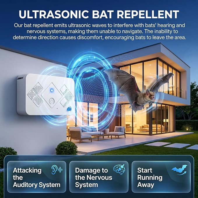 2026 Upgraded Ultrasonic Bat Repeller, 4 Pack USB Sonic Bat Repellent Indoor&Outdoor Covered, Rechargeable Battery Operated Bat Deterrent Device for Attic,Roof,Barn, Pet Friendly (White, Small)