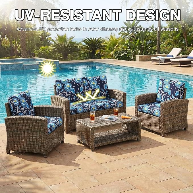 hyha 14Pcs Patio Cushion Covers, Stretch Outdoor Couch Cushion Covers, Washable Outdoor Chair/Sofa Slipcovers for Patio Furniture Cushions Protector with Elastic Bottom(Bluebell,Cover Only)