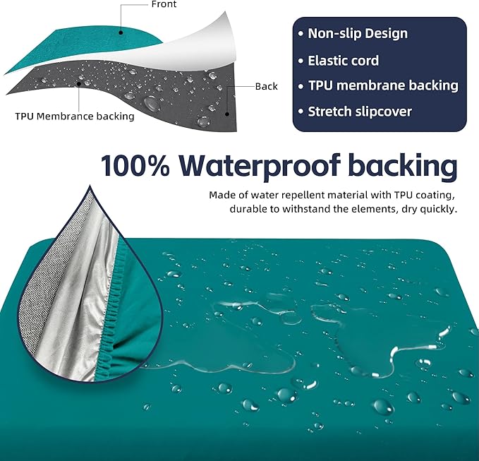 8Pcs Patio Cushion Covers,Outdoor Cushions Covers,Stretch Cushion Covers Replacement, Washable and Reusable Furniture Protectors(Peacock Blue)