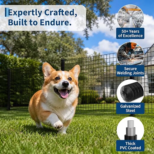 PVC Coated Welded Wire Fence,48 Inch x 50 Foot,16GA,Black Vinyl Coated Metal Wire Mesh Fencing Roll for Garden Border, Yard Vegetable Plant Protection and Poultry Netting