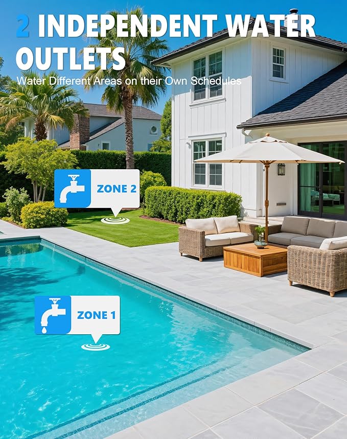 WiFi Sprinkler Timer, Smart Bluetooth Hose Timers, Water Timer for Garden Hose with APP, Digital Automatic Irrigation System Compatible with Alexa Google, for Outdoor Garden Lawn, 2 Outlet