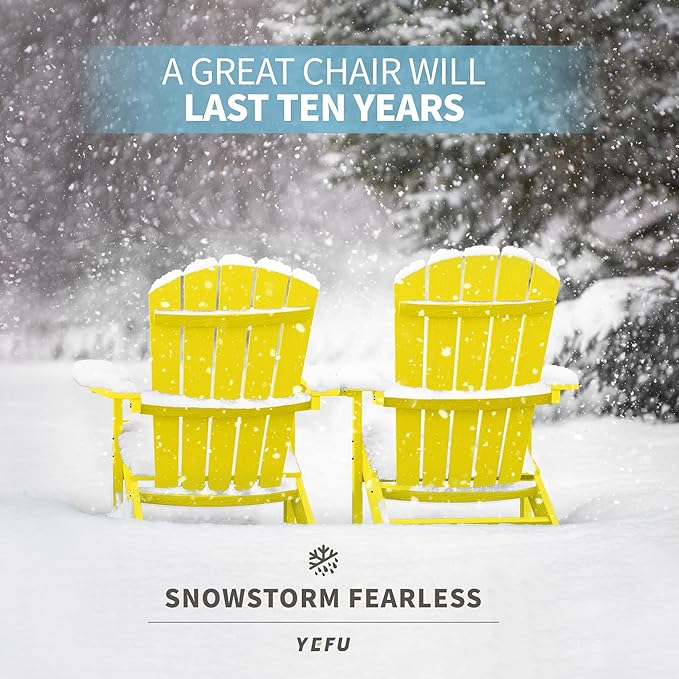 YEFU Adirondack Chairs Set of 2: Plastic Adirondack Chairs - Patio Chairs with Wood Texture - Outdoor Chair HIPS - Lawn Fire Pit Deck Porch Garden Chairs for Adults (Yellow)