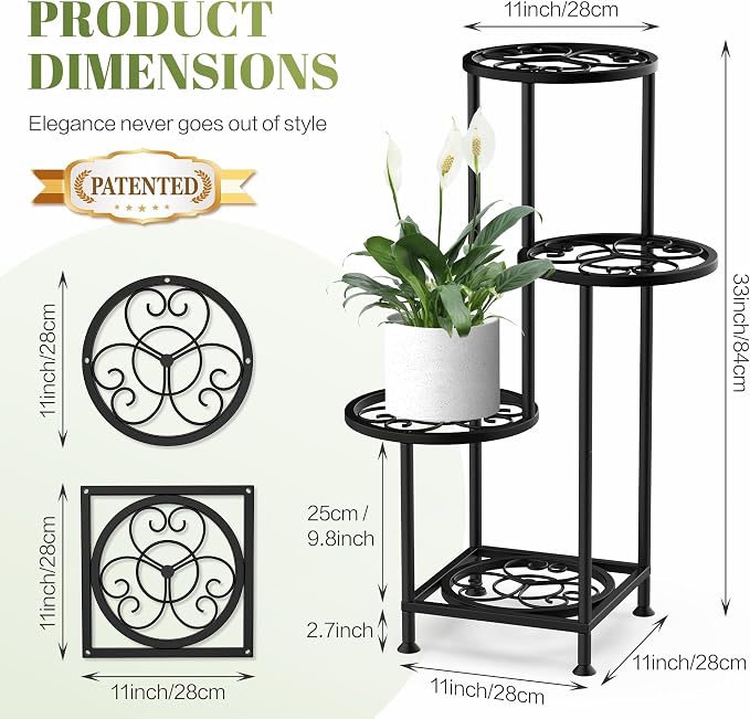 4 Tier Plant Stand Indoor Outdoor, Metal Flower Shelf Display Holder, Multiple Plants Corner Tall Flower Holders for Patio Balcony Porch Garden Living Room (Heart Black)