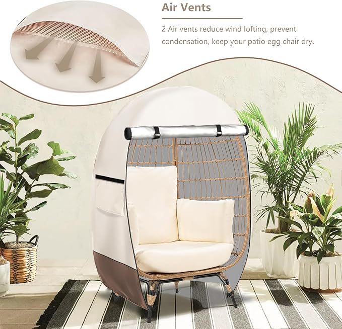okcool Outdoor Egg Chair Cover,Waterproof Egg Chair Cover with Zipper for Wicker Patio Basket Chair(Beige & Brown,Fits 43" L *25" W*55.1" H Egg Chair)