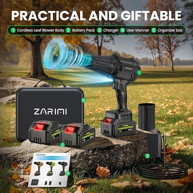 YUQUESEN Cordless Leaf Blower, 980,000 RPM Handheld Leaf Blower with 2 X 4.0Ah Batteries & Charger, Lightweight Leaf Blowers for Patio Cleaning, Lawn Care, Leaves, Dust - Cool Black