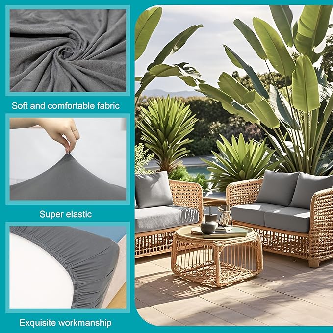 BIETYONE 12Pcs Stretch Patio Cushion Covers,Outdoor Couch Covers Replacement,Outdoor Couch & Sofa Slipcovers,for Patio Furniture Cushion Covers,Washable Reusable urniture Protector(Grey,Cover Only)