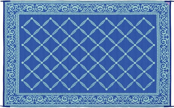 Stylish Camping 116093 6-feet by 9-feet Reversible Mat, Plastic Straw Rug, Large Floor Mat for Outdoors, RV, Patio, Backyard, Picnic, Beach, Camping (Blue/Light-Green)