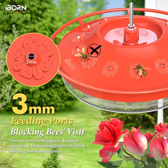 iBorn Double Suet Feeder,Suet Cake Cage Bird Feeder for Outdoors Hanging Easy-Clean & Refill,Black（Pack of 1）+ Hummingbird Feeder with 14 Bee Guard Ports,13 OZ,Red,2 Pack
