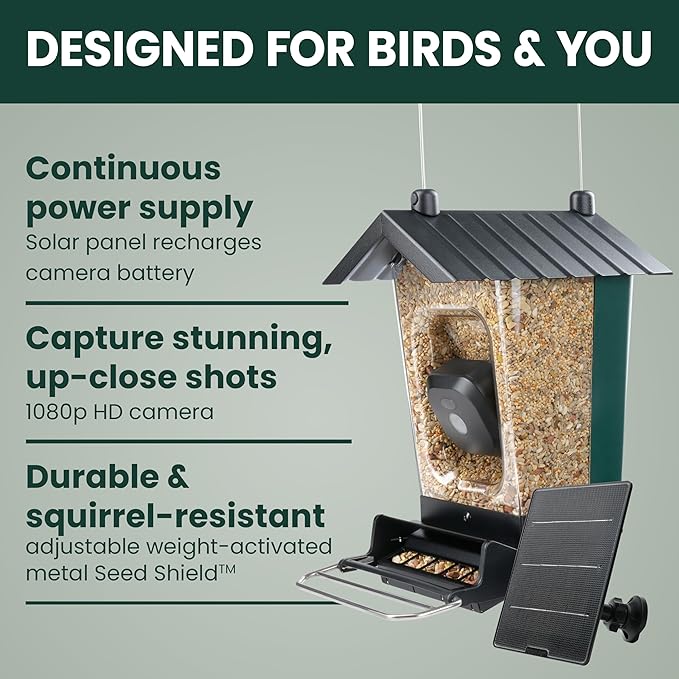 Perky-Pet Solar Powered Smart Bird Feeder with Camera - Squirrel-Resistant, 3.2L Capacity, Motion Activated 1080p HD WiFi Live Stream Camera, SPCAM, SPCAMSLR - Camera Feeder Gift Idea, Blue