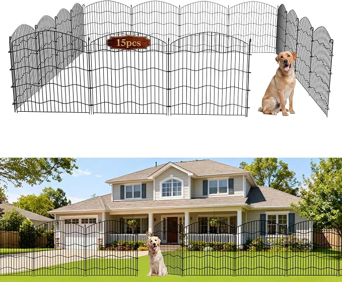 15-Panel No Dig Garden Fence, 31in(H) x35ft(L) Black Metal Animal Barrier, Dog Fence Outdoor for Yard, Temporary Decorative Fencing Border for Rabbits, Patio