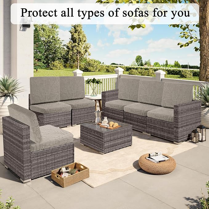 HEBE Stretch Patio Cushion Covers Set 8pcs,Waterproof Outdoor Couch Covers Replacement,Washable Reusable Seat Cushion Slipcovers for Patio Furniture Protector,Chair Cushion Cover