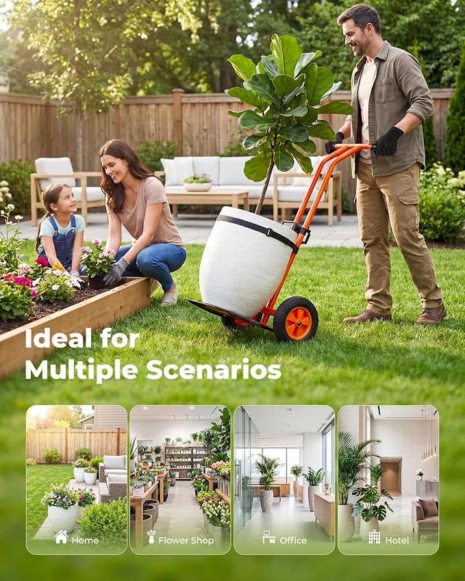 Plant Caddy with Wheels, 200 lbs Heavy Duty Plant Dolly, Ergonomic Handle & Adjustable Pot Gripper for Senior Gardeners, All-Terrain Planter Mover for Home, Garden, Yard, Flower Shops, Outdoor, Qrange