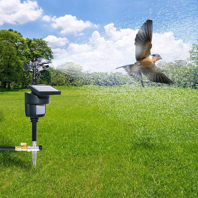 Lawn Solar Motion Sensor Water Sprinkler Motion Activated Sprinkler Cat to Deter Animals Rabbits, Birds, Dogs Repellent Outdoor Yard Motion Sensor