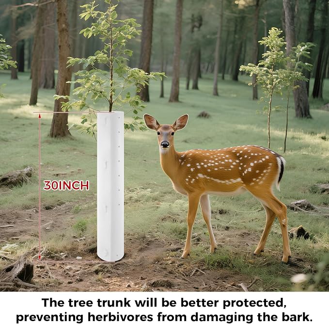 4 Pack Tree Tubes Tree Protectors with Releasable Zip Ties – Tree Trunk Protector Guard, Anti-Insect Diamond Texture, Connectable Panels for Saplings, Orchard & Garden Use (30in)