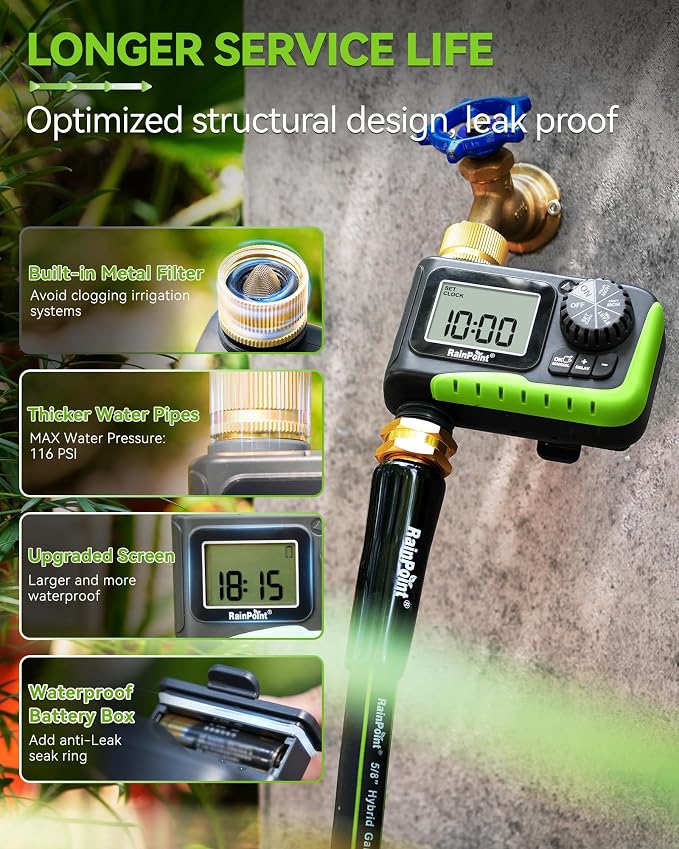 RAINPOINT Sprinkler Timer, Brass Inlet Water Timer for Garden Hose, Garden Hose Controller for Watering, Irrigation with Manual Watering/Rain Delay for Outdoor Lawn & Yard