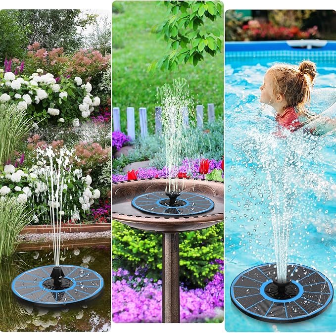 Yzert Solar Fountain with 2000 mAh Battery Backup Works in Cloudy, Glass Solar Powered Bird Bath Fountains with 7 Nozzles, 3.5 W Solar Fountain Pump for Birdbath,Garden, Outdoor, Pond